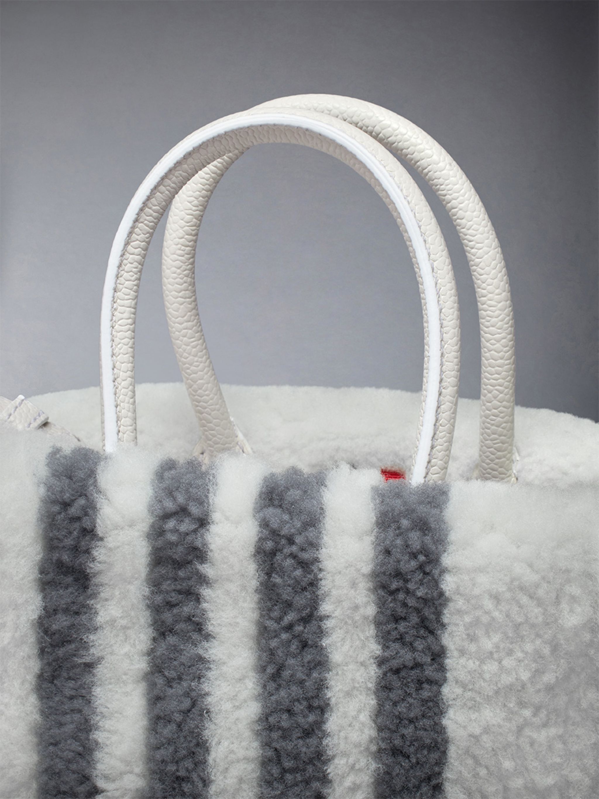 Small Book Tote W/ Intarsia 4bar in Curly Merino Shearling - 6