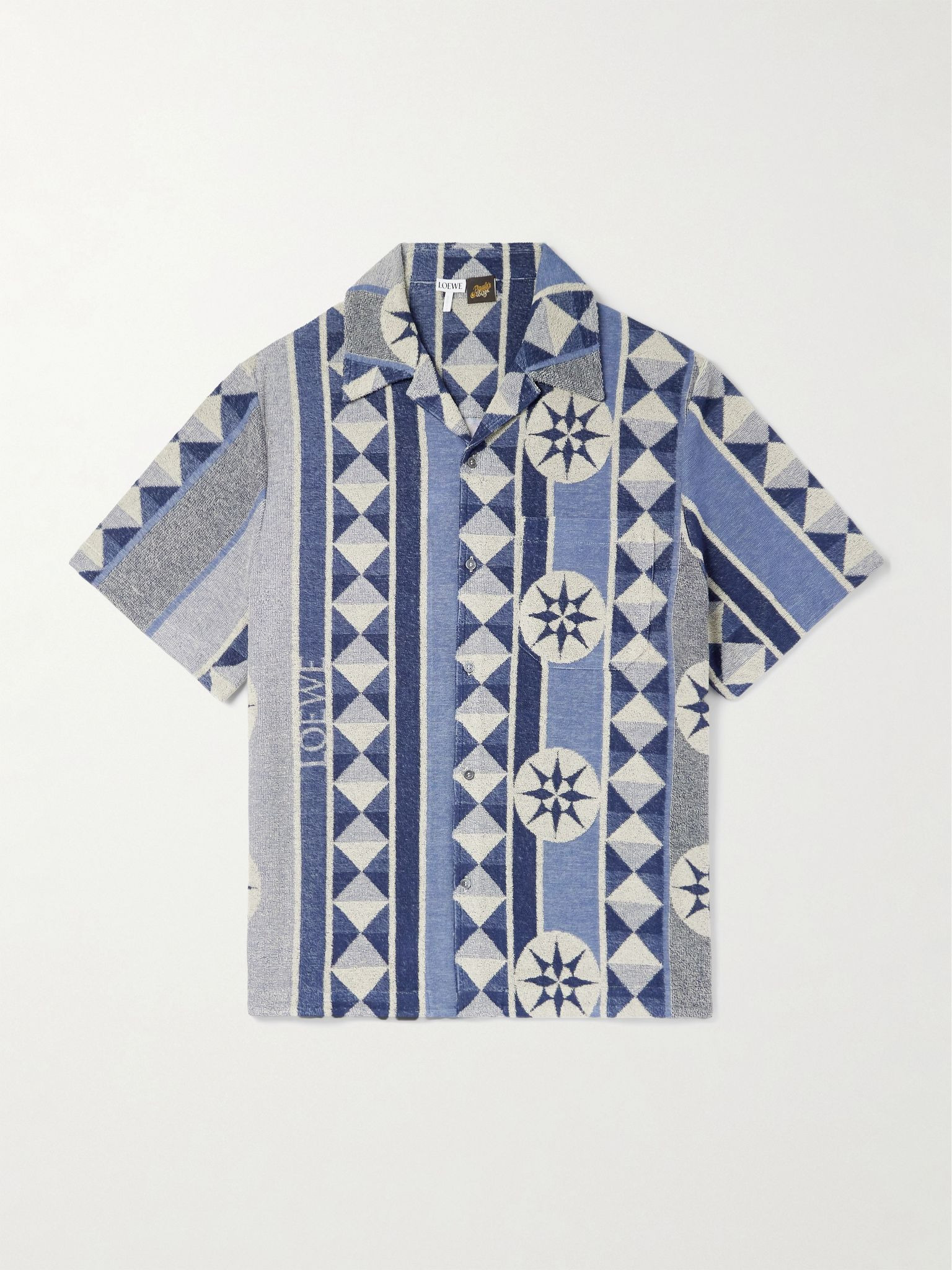 + Paula's Ibiza Camp-Collar Jacquard-Knit Cotton-Blend Terry Shirt Blue - 1
