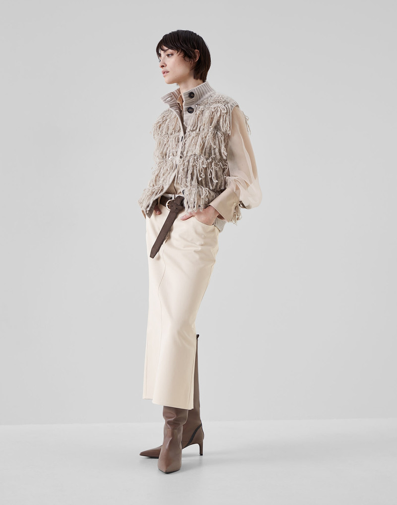 Stretch cotton poplin shirt with bib, crispy silk sleeves and shiny cuffs 5