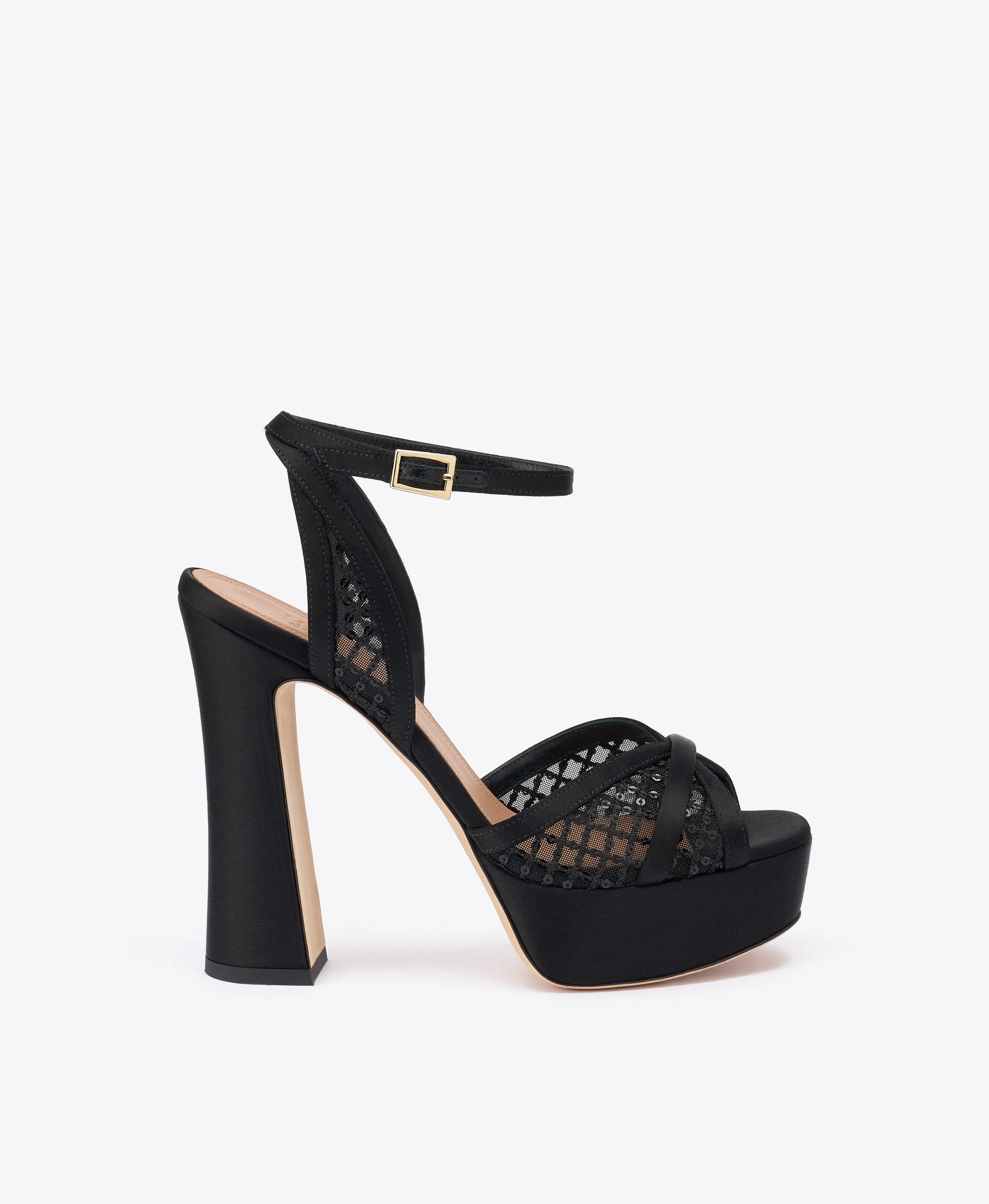 Sylvie 125 Black Sequin Mesh Platform Sandals - 1