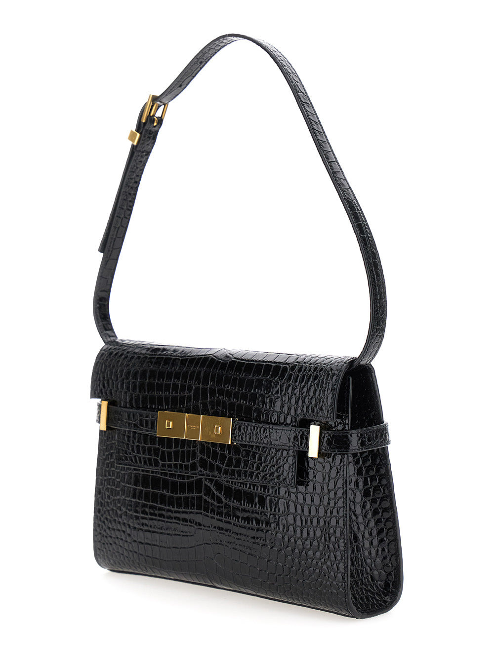 Saint Laurent Women 'Manhattan Small' Black Shoulder Bag In Shiny Croco Embossed Leather Woman - 2