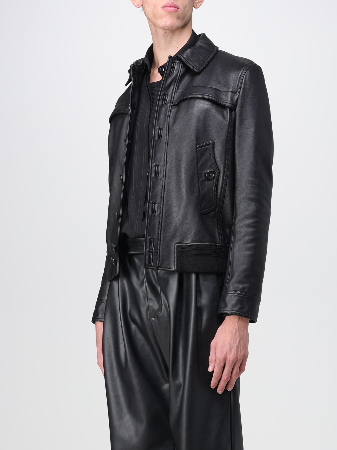 【関税&送料込】Saint Laurent Black Leather Jacket SAINT LAURENT - Leather Blouson Jacket - Black Saint Laurent
