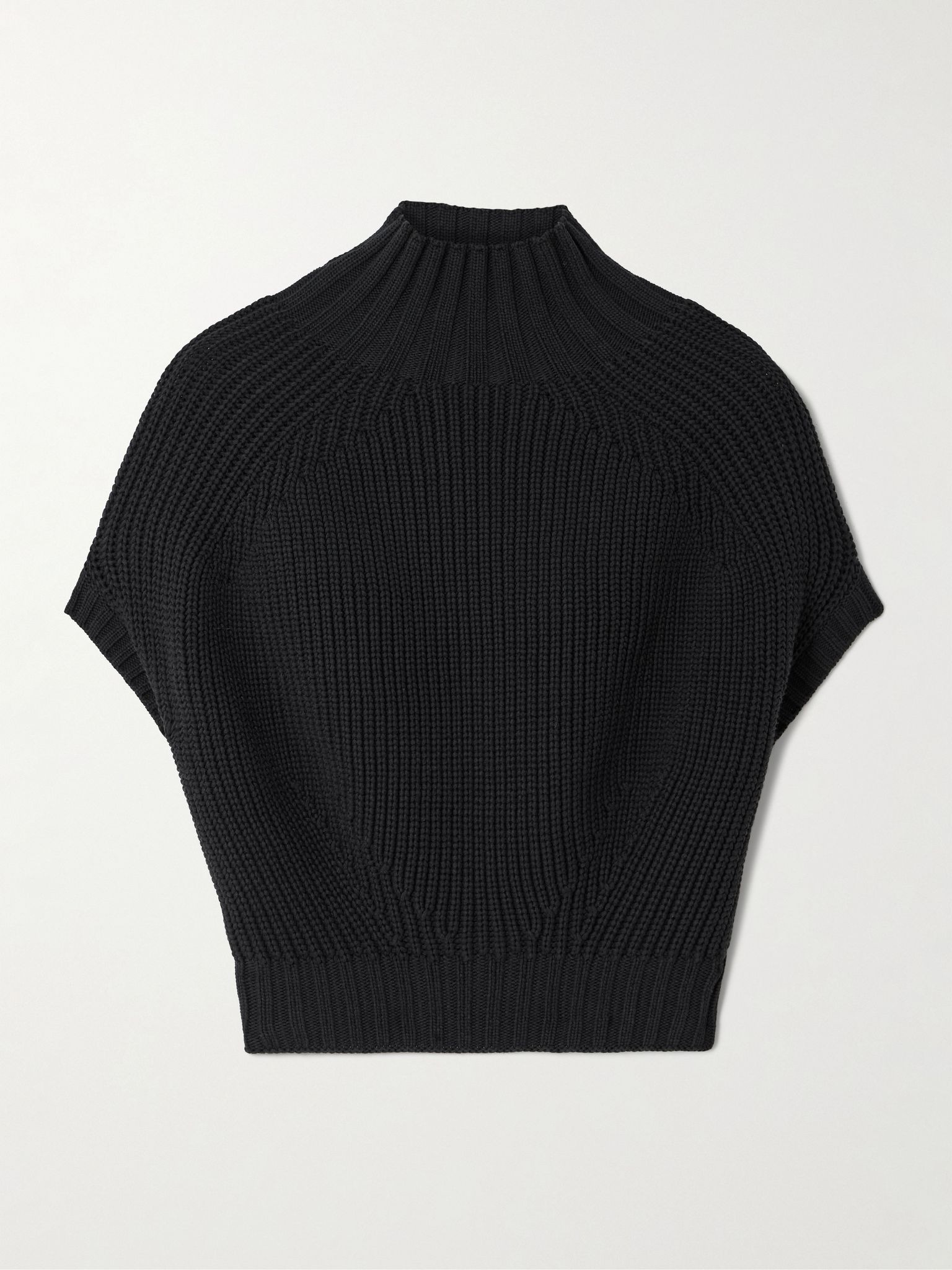 Balloon cropped ribbed cotton-blend sweater Black - 1