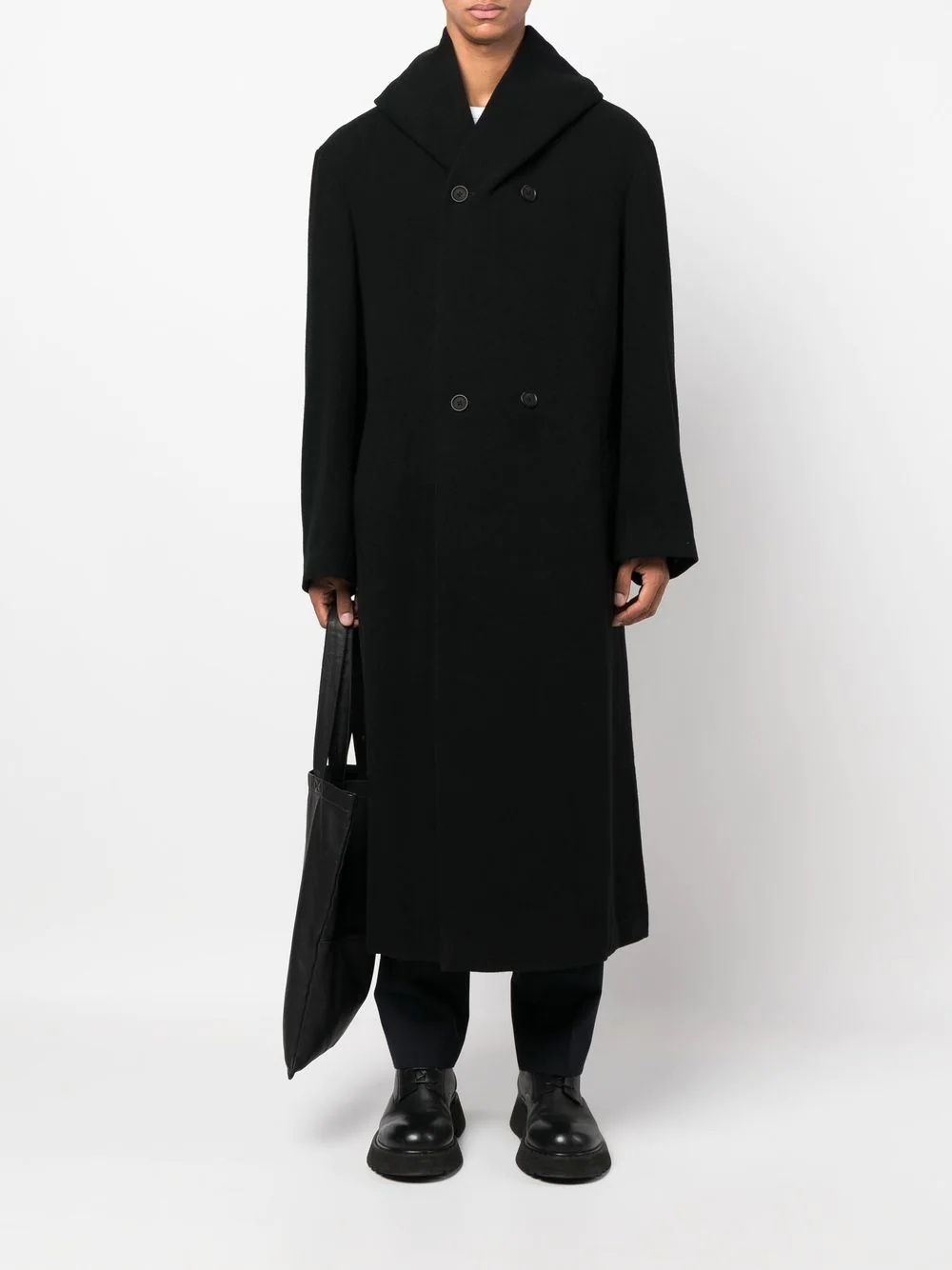 double-breasted hooded wool coat - 2