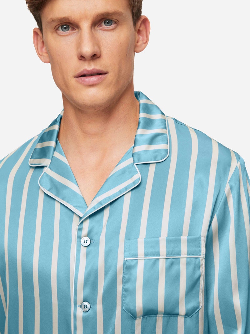 Men's Pyjamas Brindisi 88 Silk Satin Blue - 3