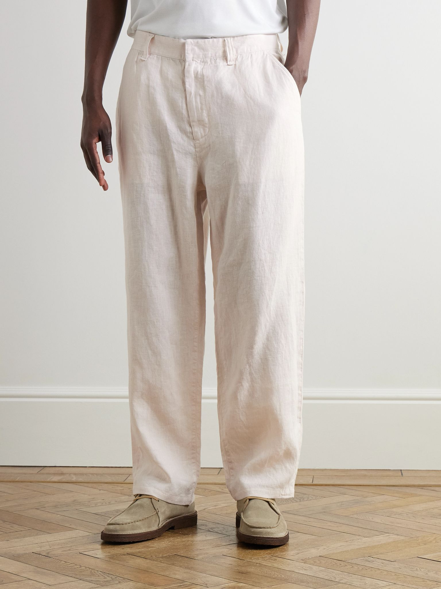 Straight-Leg Linen Trousers Ecru - 3