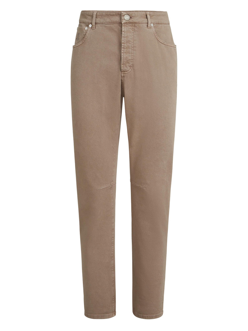Men's Garment Dyed Five Pocket Jeans in Comfort Denim - Light Brown 1