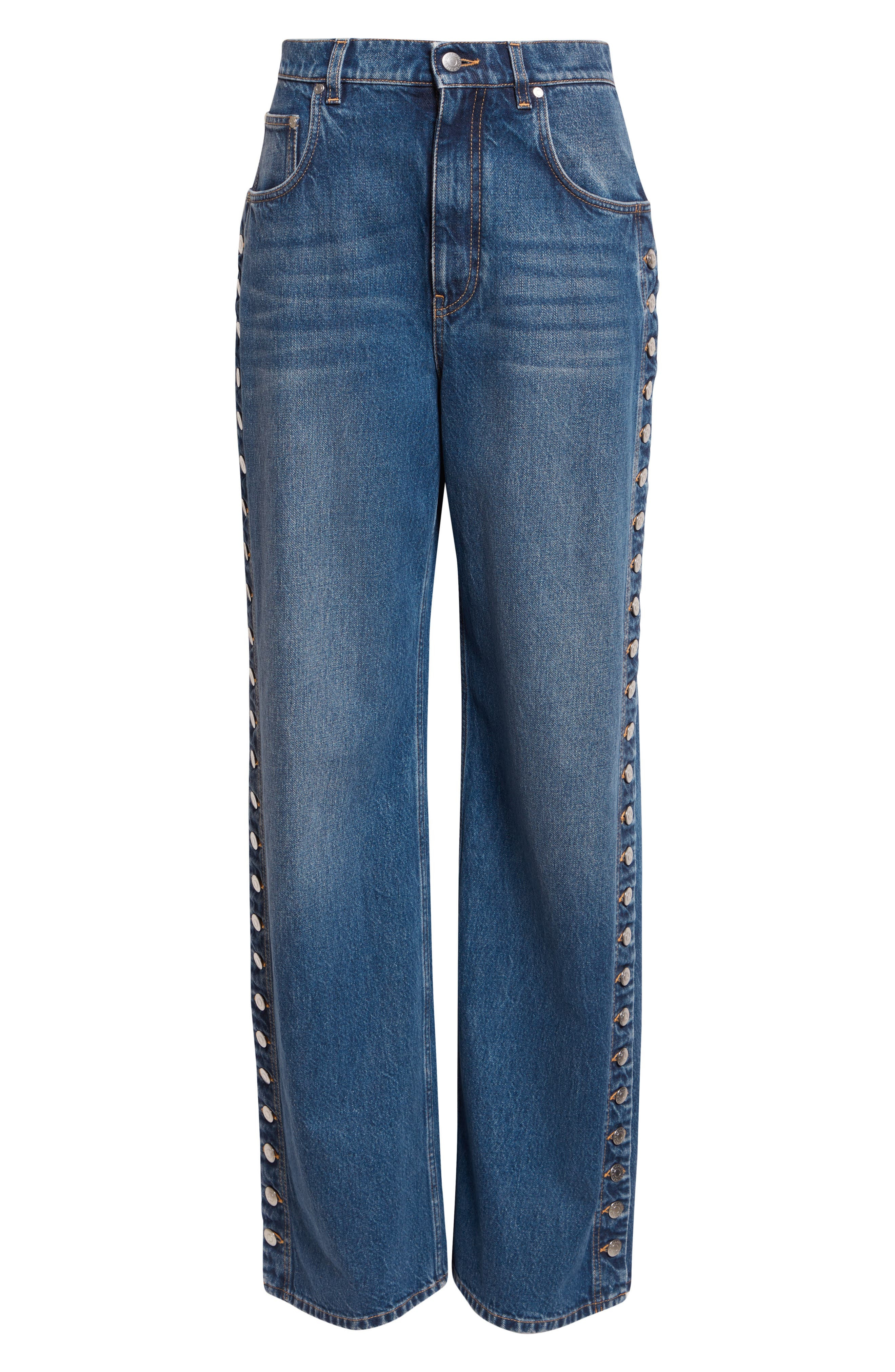 Stella McCartney Side Button Wide Leg Jeans in Dark Blue at Nordstrom - 6