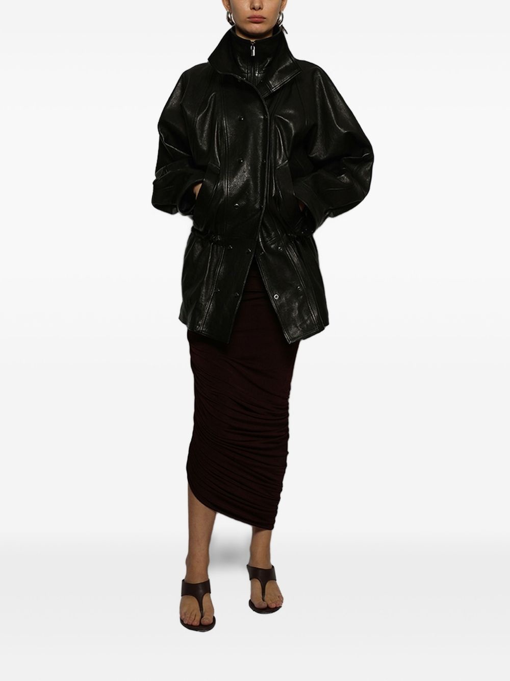 double-breasted leather jacket - 2