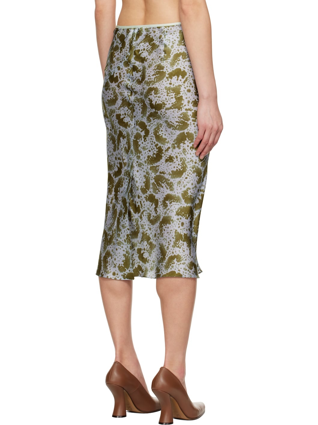 Blue & Green Printed Silk Midi Skirt - 3