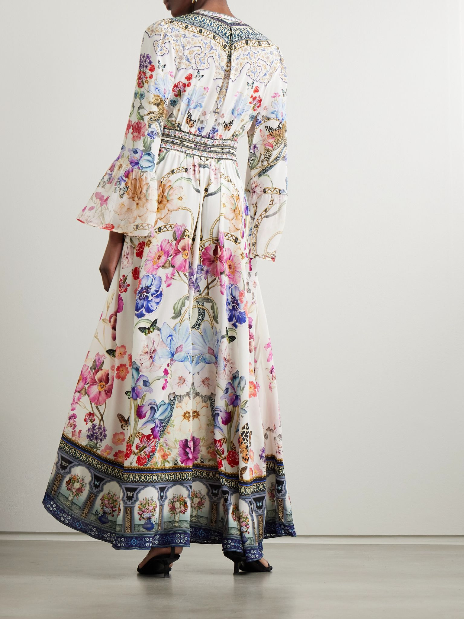 Crystal-embellished ruffled floral-print silk maxi dress Off-white - 3