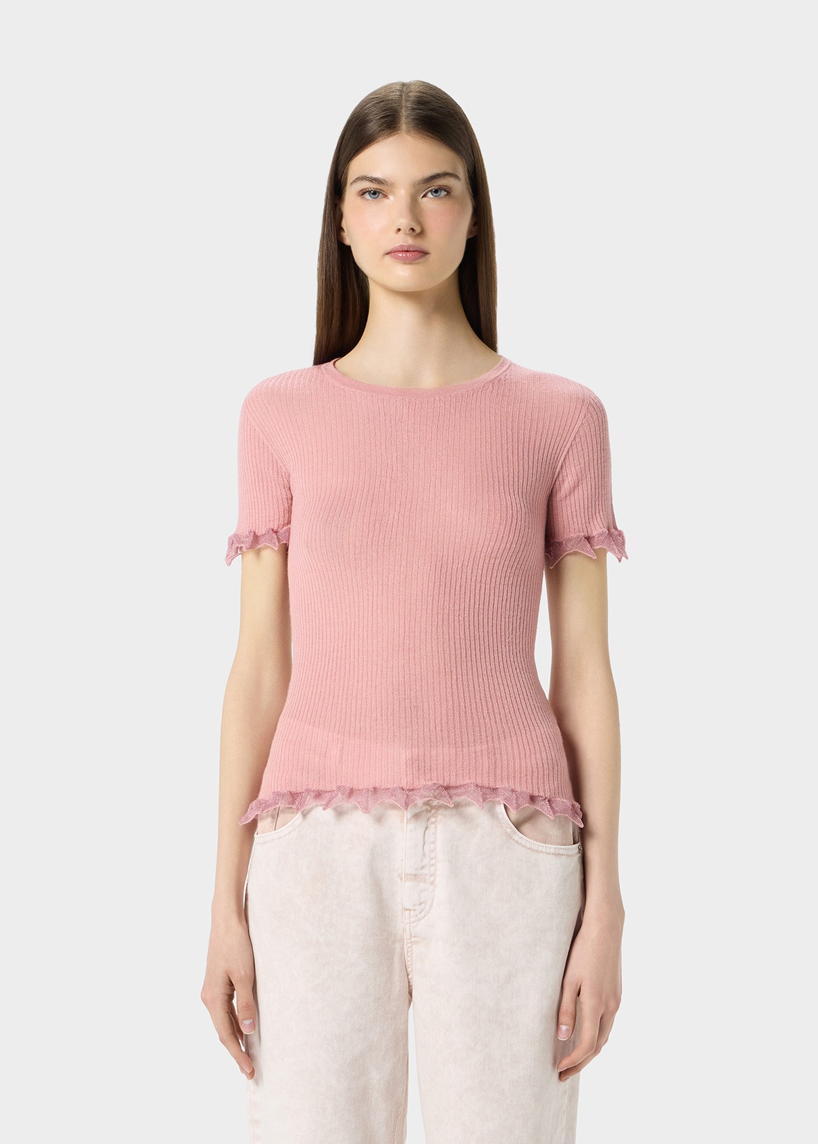 RIBBED SWEATER WITH LAMÉ SCALLOPED HEM - 3