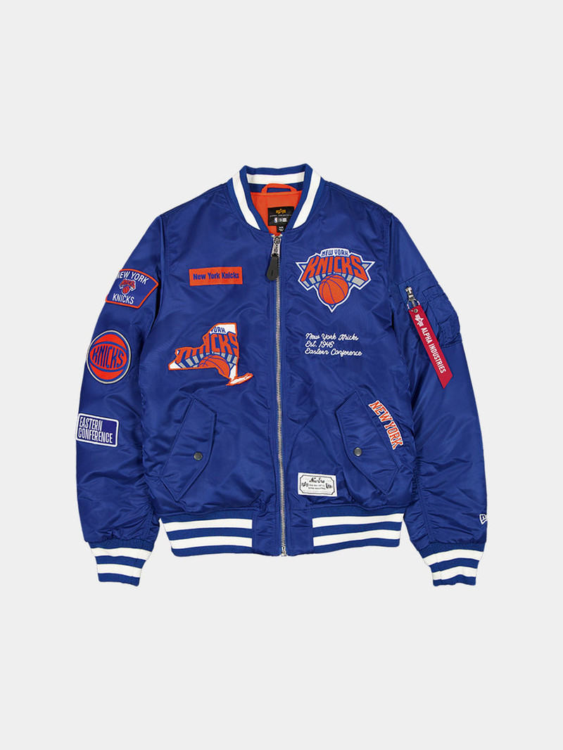 NEW YORK KNICKS X ALPHA X NEW ERA MA-1 BOMBER JACKET (BLUE) 1
