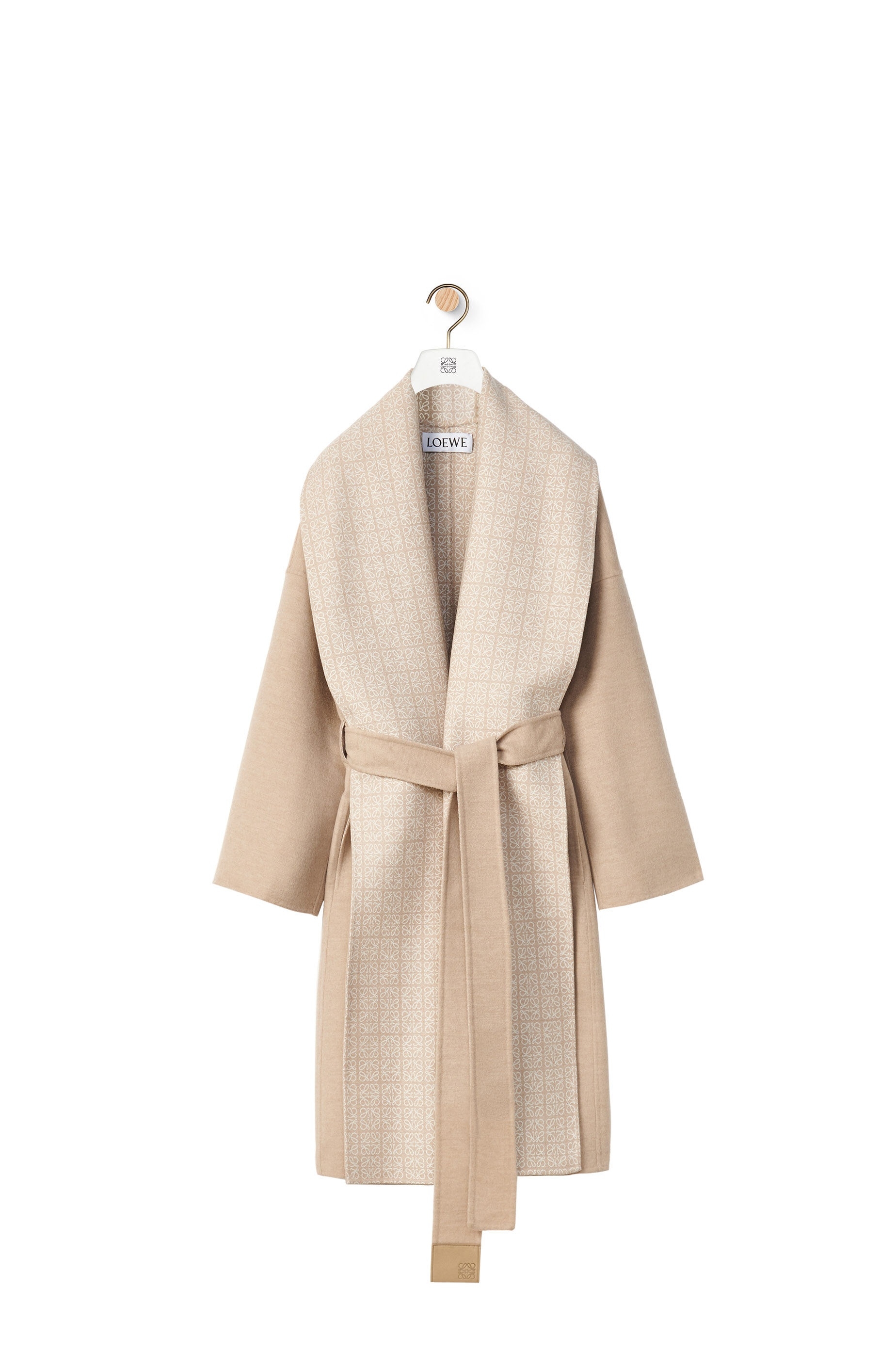 Anagram jacquard belted coat in wool - 1