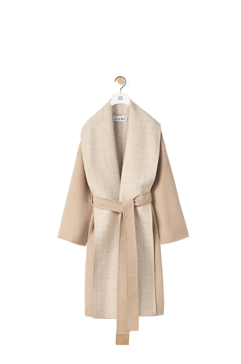 Anagram jacquard belted coat in wool 1