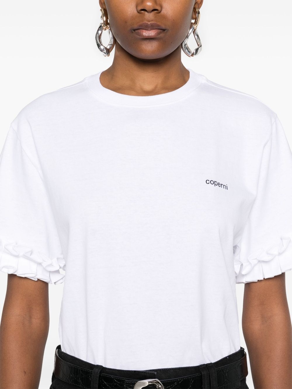 logo-print ruffle-trim T-shirt - 5