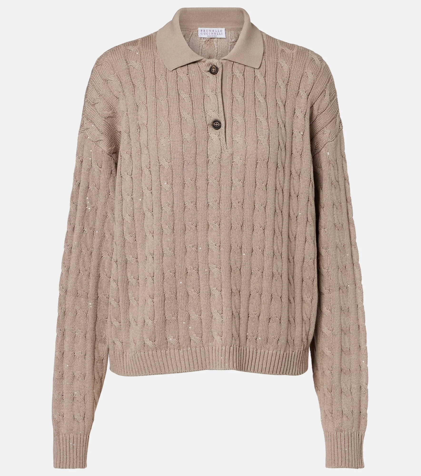 Cable-knit cotton-blend polo sweater - 1