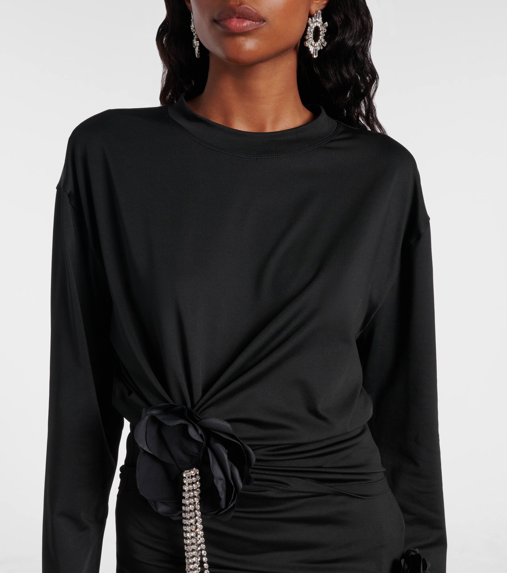Draped embellished jersey T-shirt - 4