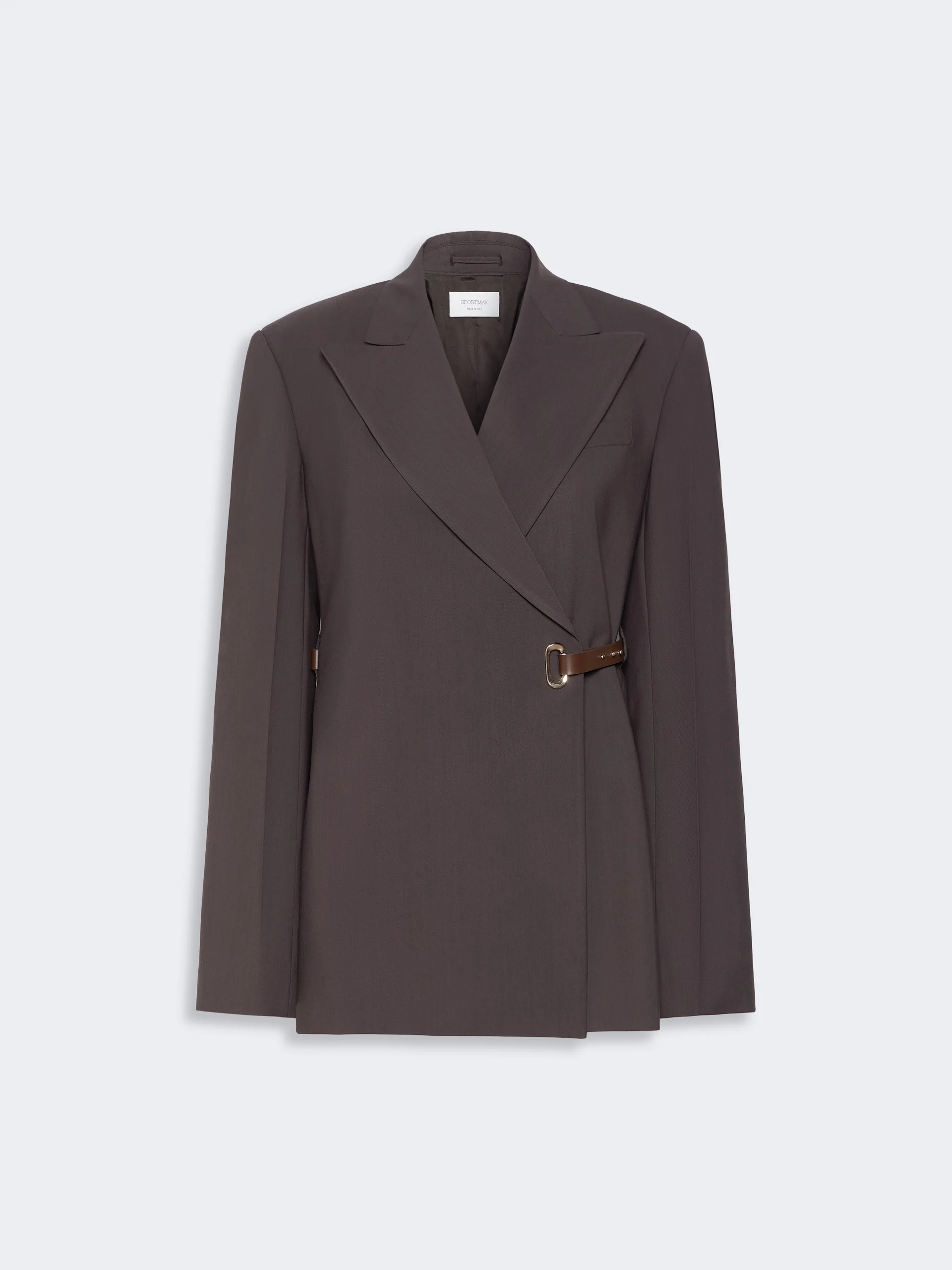 CINTA Tailored viscose blazer with leather belt detail - CHOCOLATE - 1