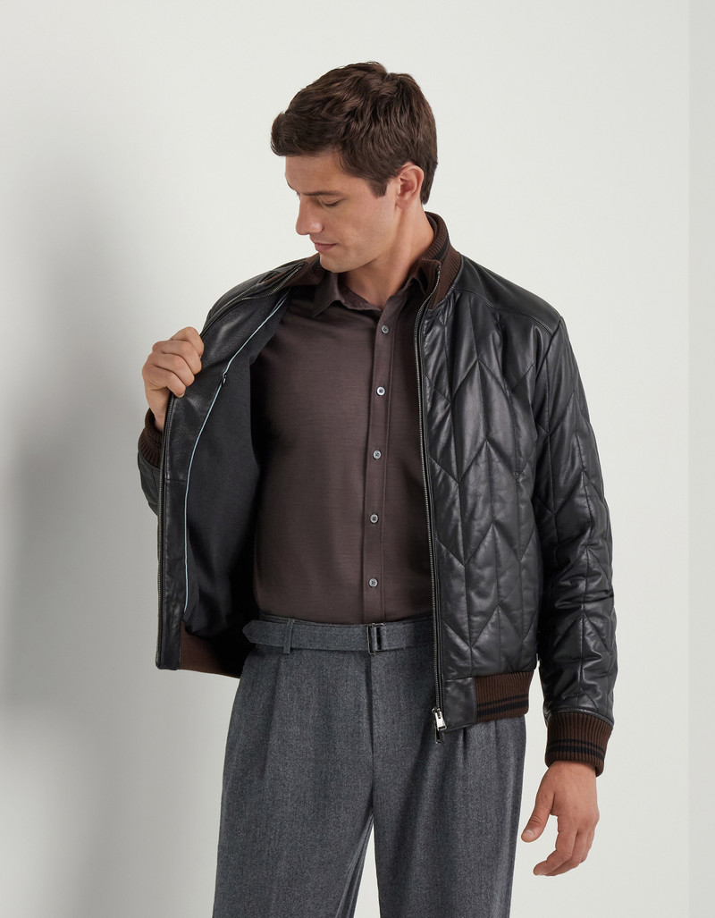 BLACK LAMBSKIN QUILTED BOMBER JACKET 7