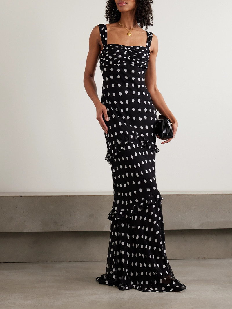SALONI Selma Ruched Ruffled Polka-dot Crepe De Chine Maxi Dress outlook