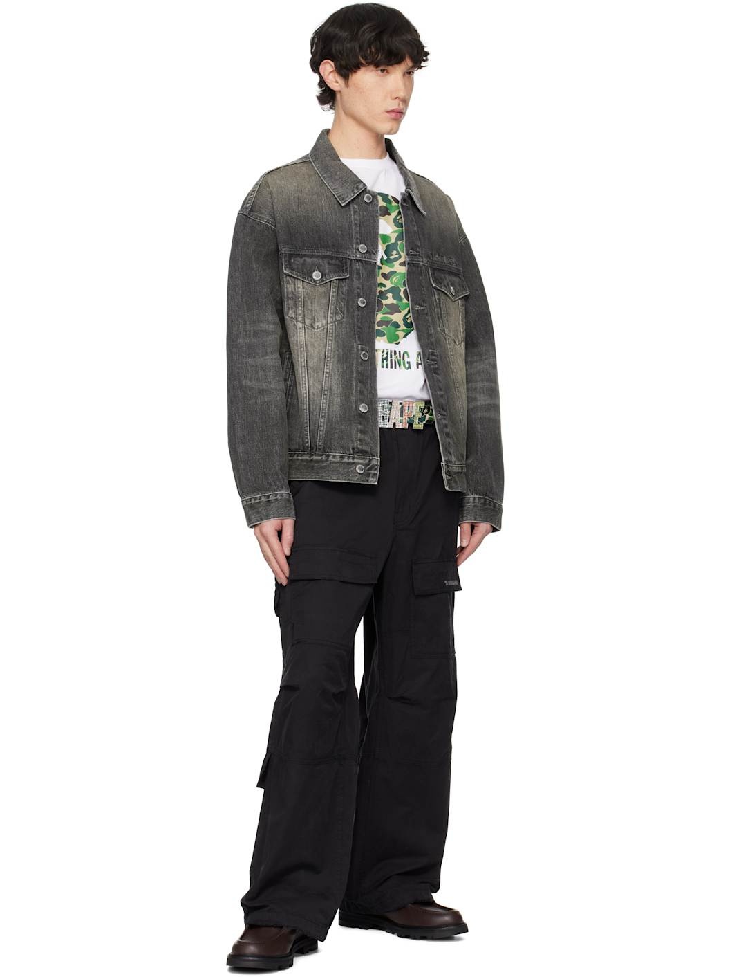 Black Distressed 13 Oz Trucker Denim Jacket - 4