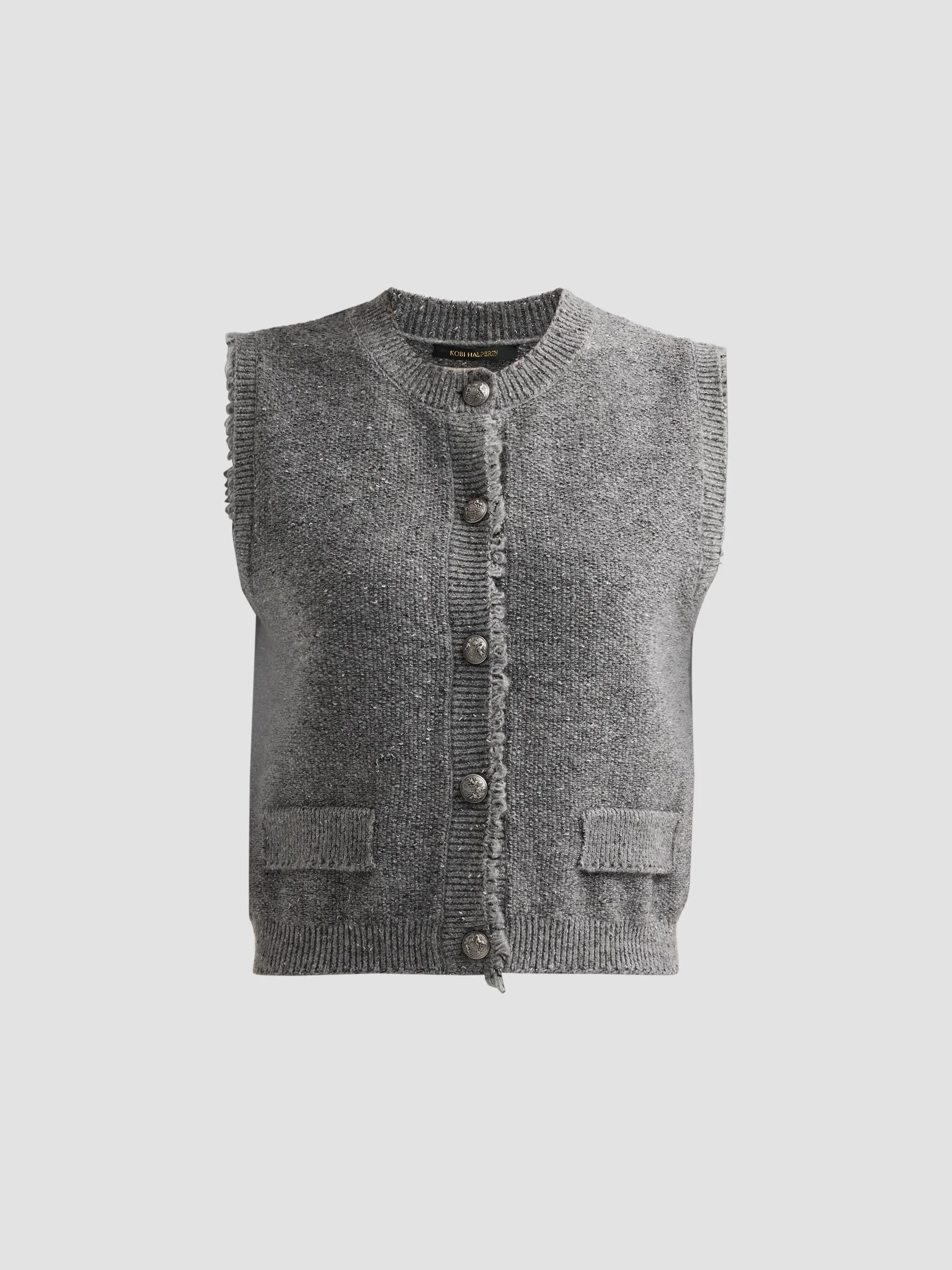 Women's Lilah Metallic Sleeveless Cardigan - Grey - 1