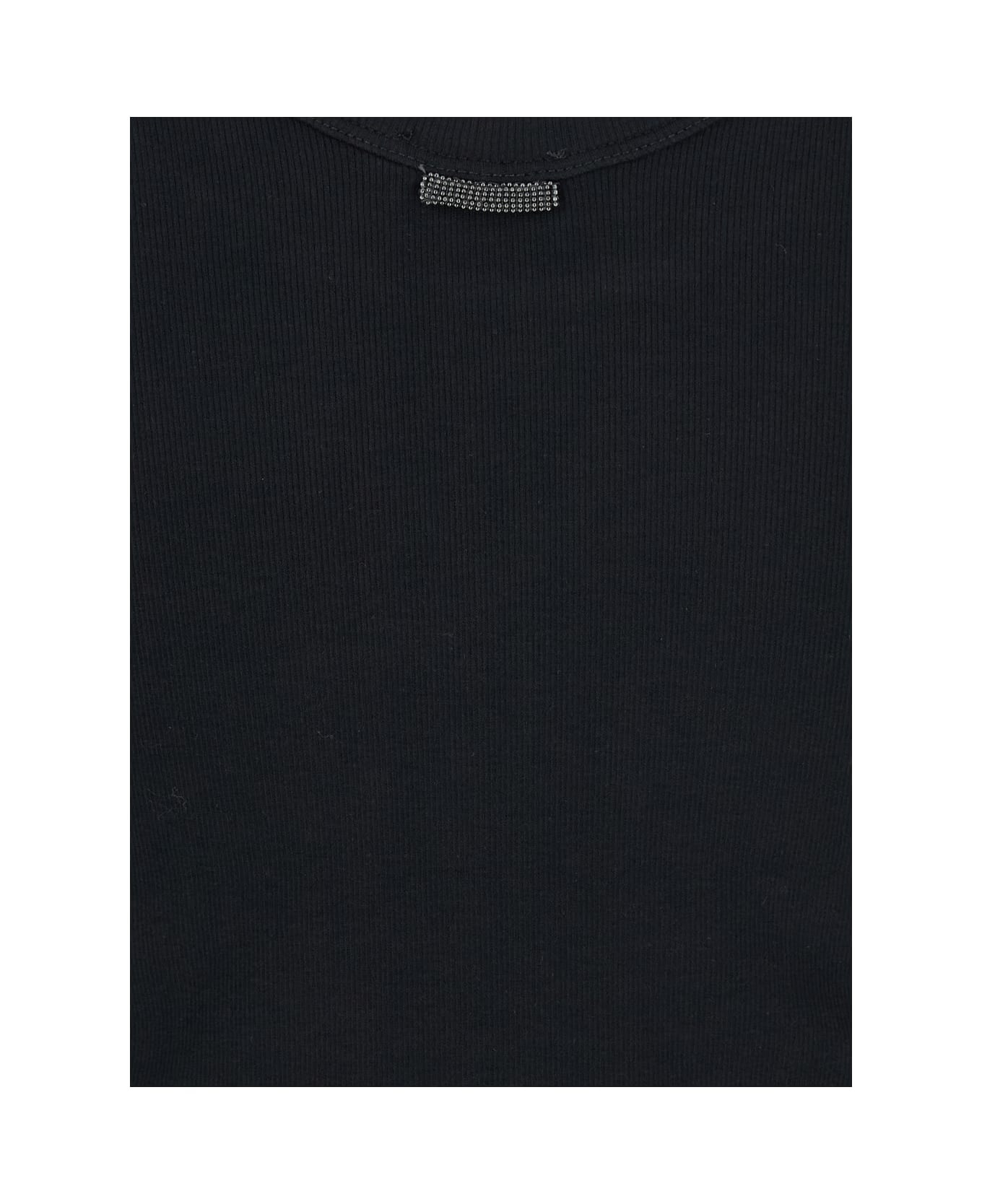 Black U-neck T-shirt With Back Monil Detail In Cotton Woman - 3