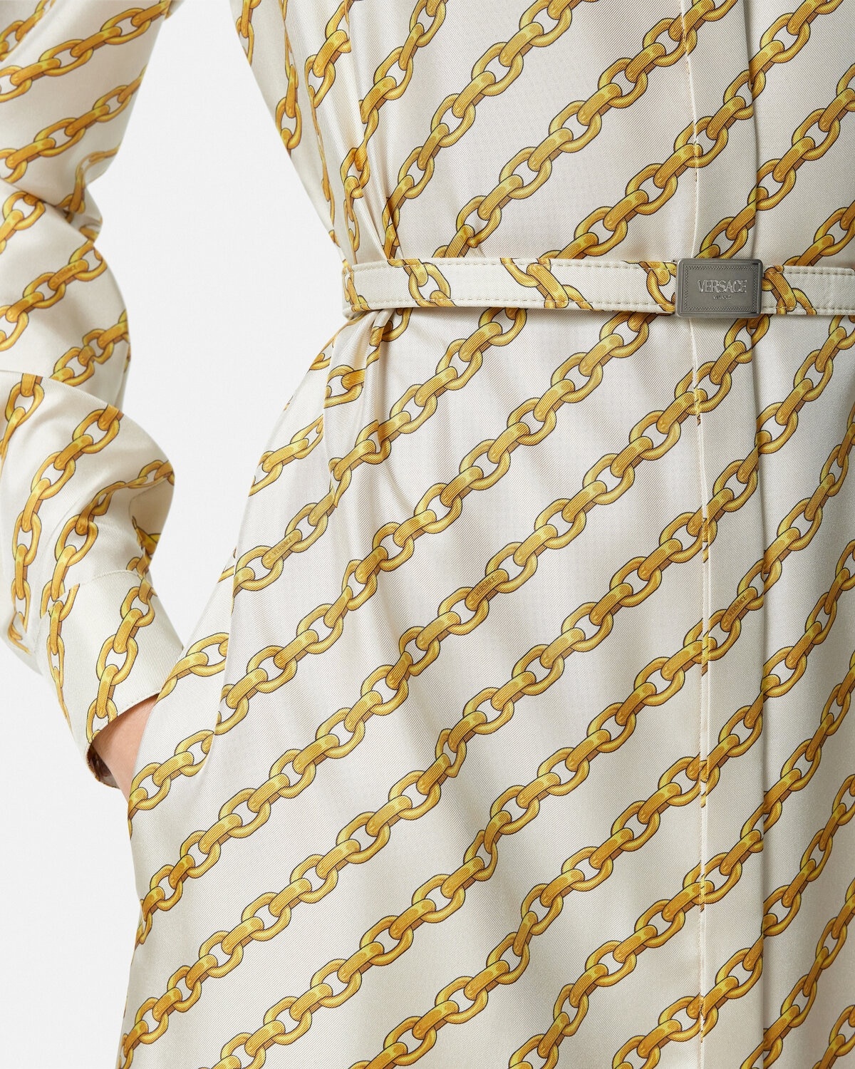 Chain Stripes Silk Midi Shirt Dress - 3