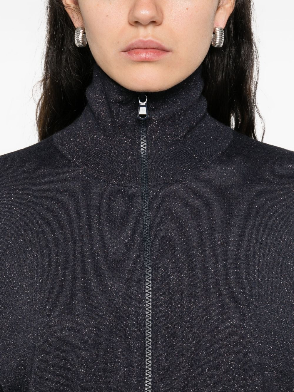 lurex-detail zip-up blouse - 5