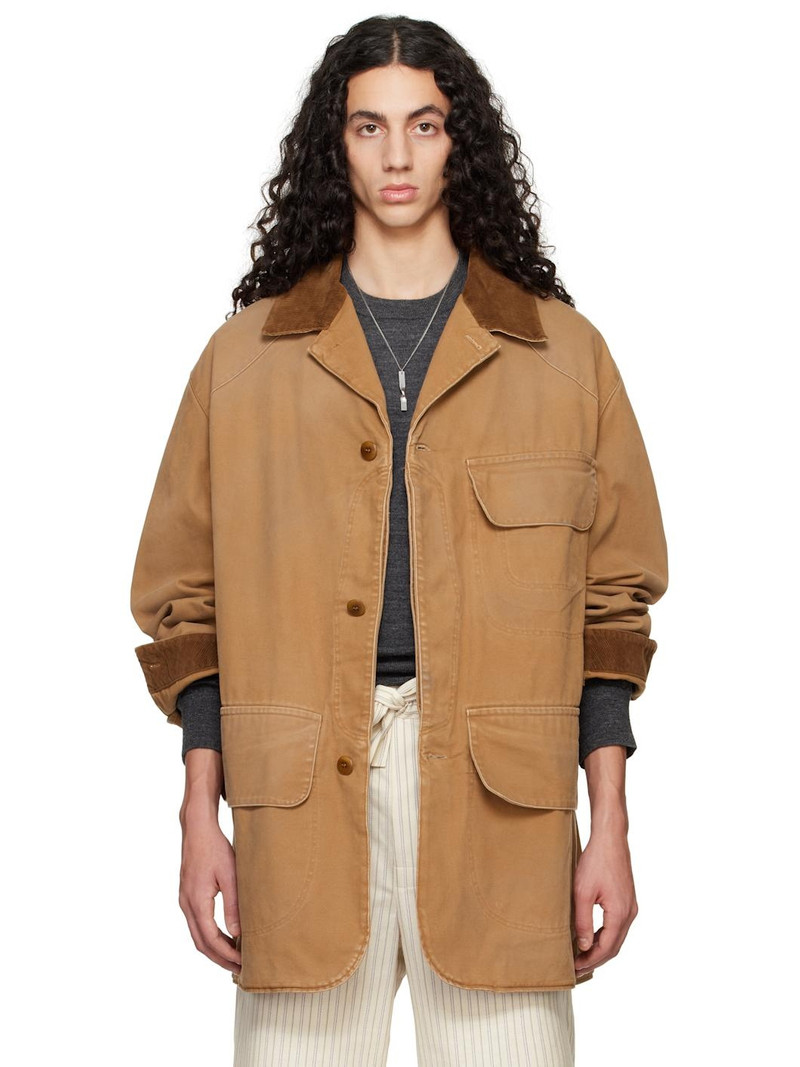 Tan Corduroy Collar Waxed Jacket - 1