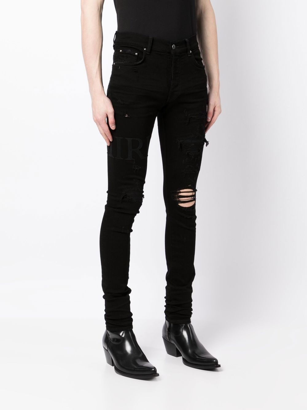 ripped-knee logo-print skinny jeans - 3