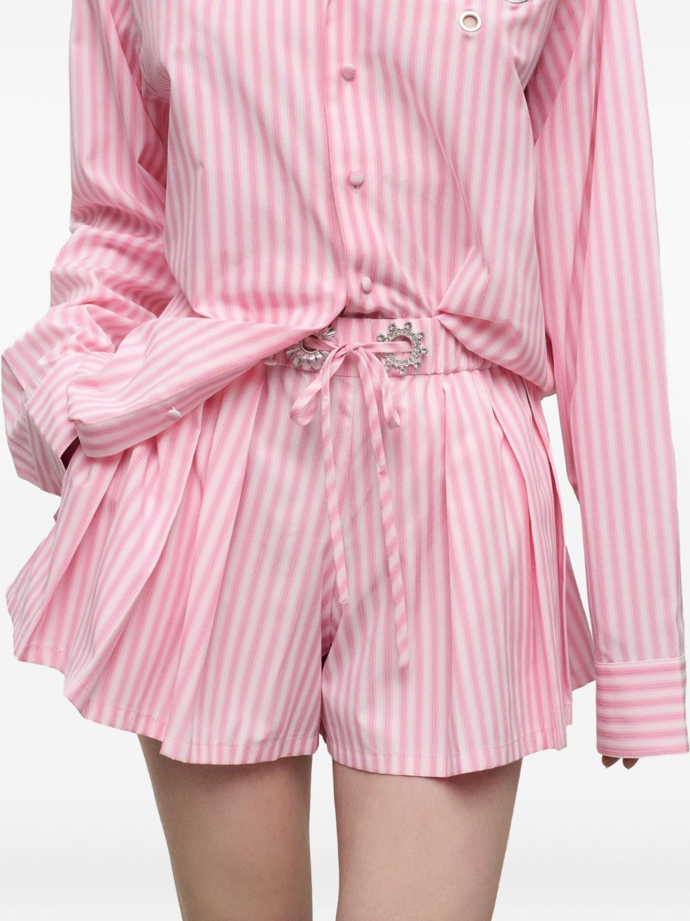 pleated striped shorts - 4