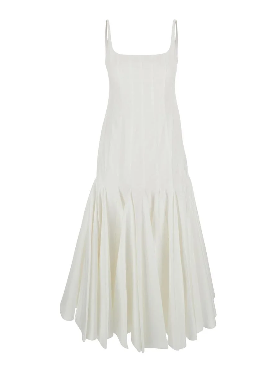 Jacquemus 'La Robe Agave' White Sleeveless Long Dress With Square Neck And Flared Hem In Cotton Blen - 1