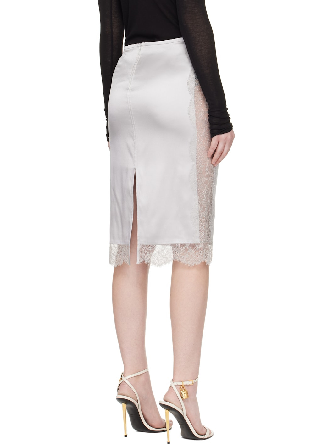 Silver Knee-Length Midi Skirt - 3