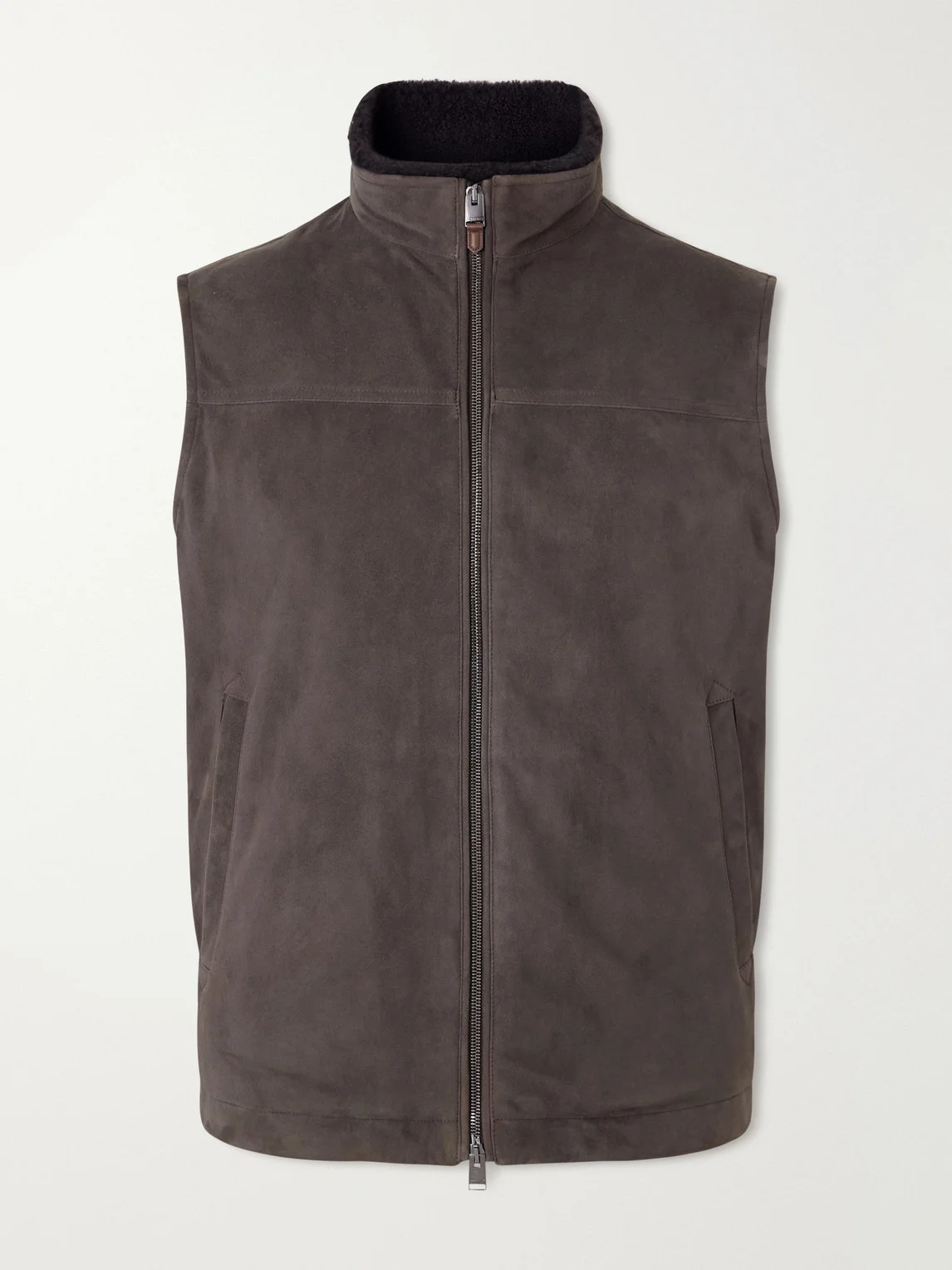 Padded Shearling-Trimmed Suede Gilet - 1