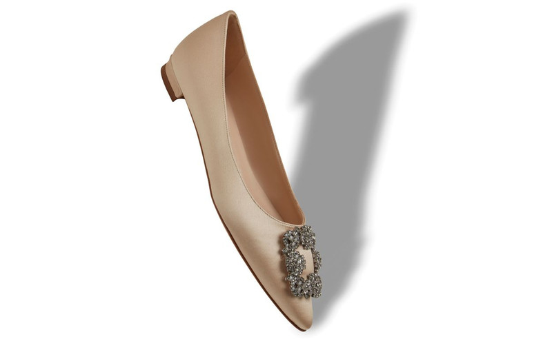 Manolo Blahnik Champagne Satin Jewel Buckle Flat Shoes outlook