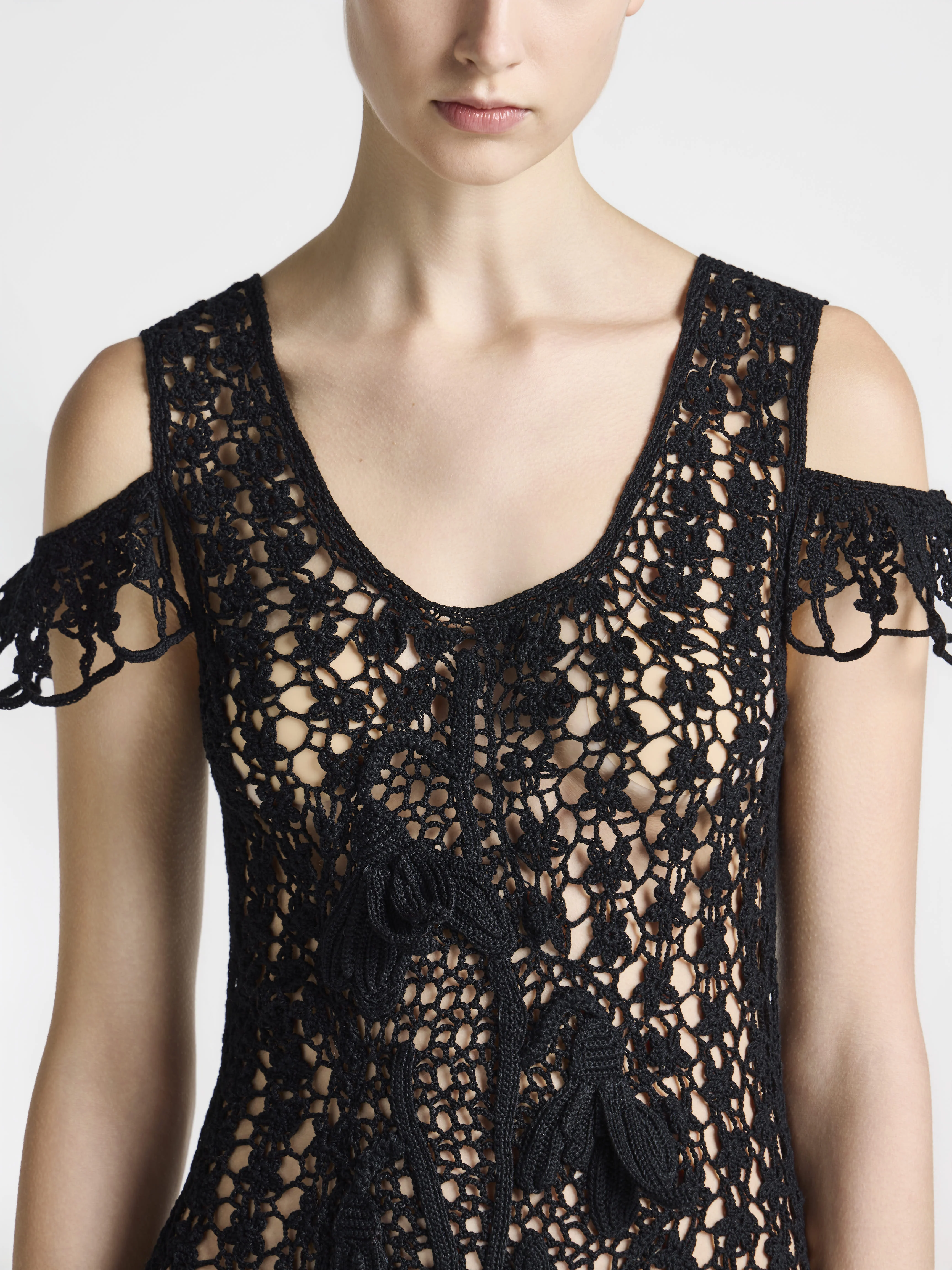 WOMENS SNOWDROP DETAIL CROCHET DRESS IN BLACK - 1