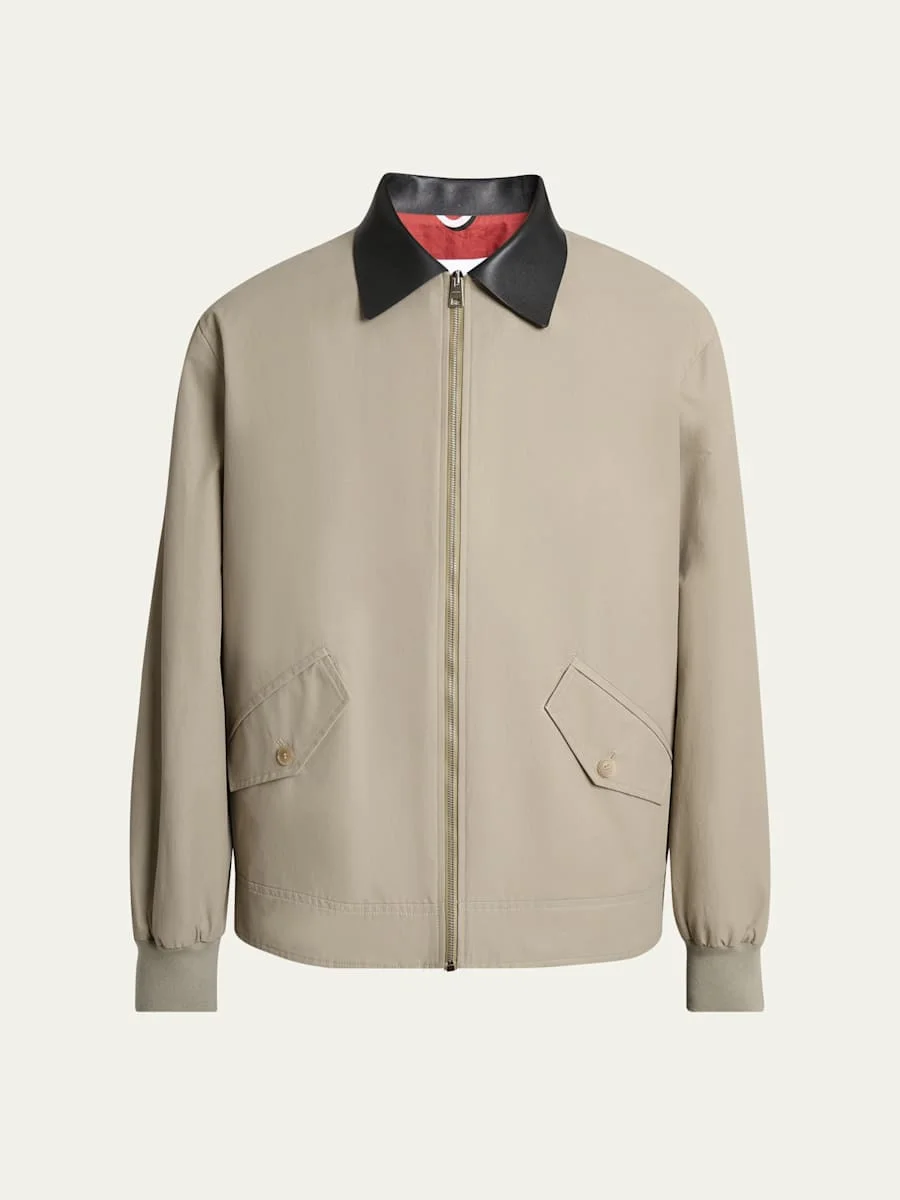 Men's Harrington Jacket w/ Leather Coilar - 1
