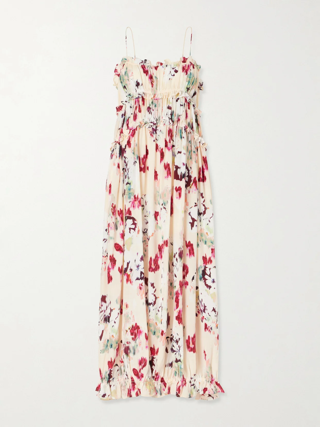 Clove Floral-print Ruched Silk Maxi Dress - 1