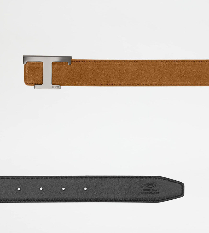 T TIMELESS REVERSIBLE BELT IN SUEDE - BROWN, BLACK 3