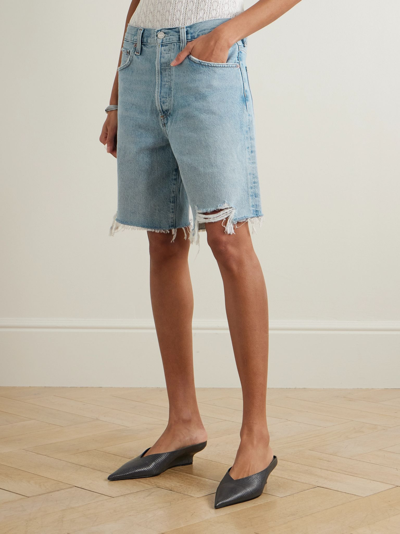 Indra distressed denim shorts Light denim - 3