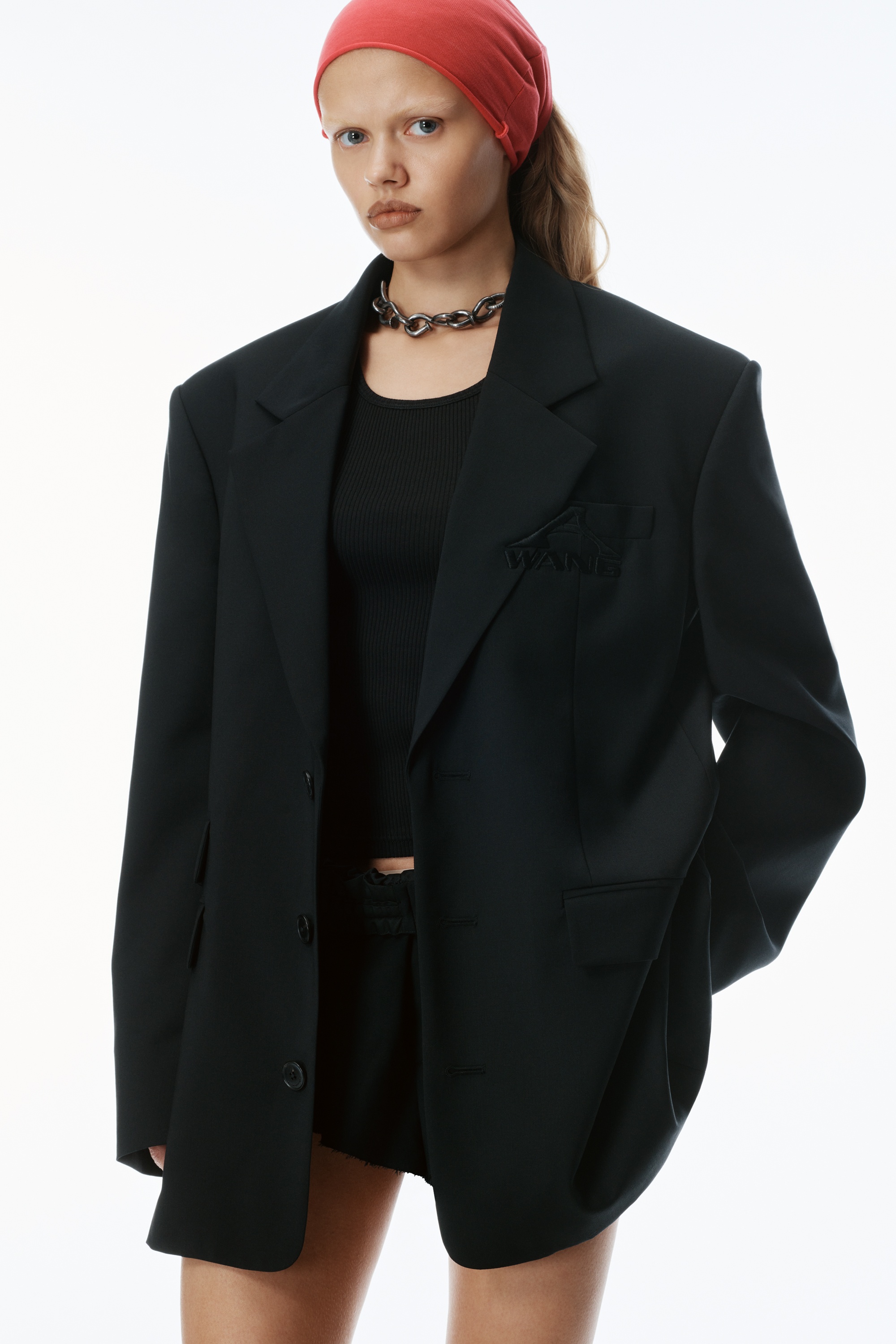 ジャケット Alexander Wang OVERSIZED BLAZER WITH LOGO (1WC2252641 001) Alexander Wang Oversized Logo-Embroidered Blazer | REVERSIBLE