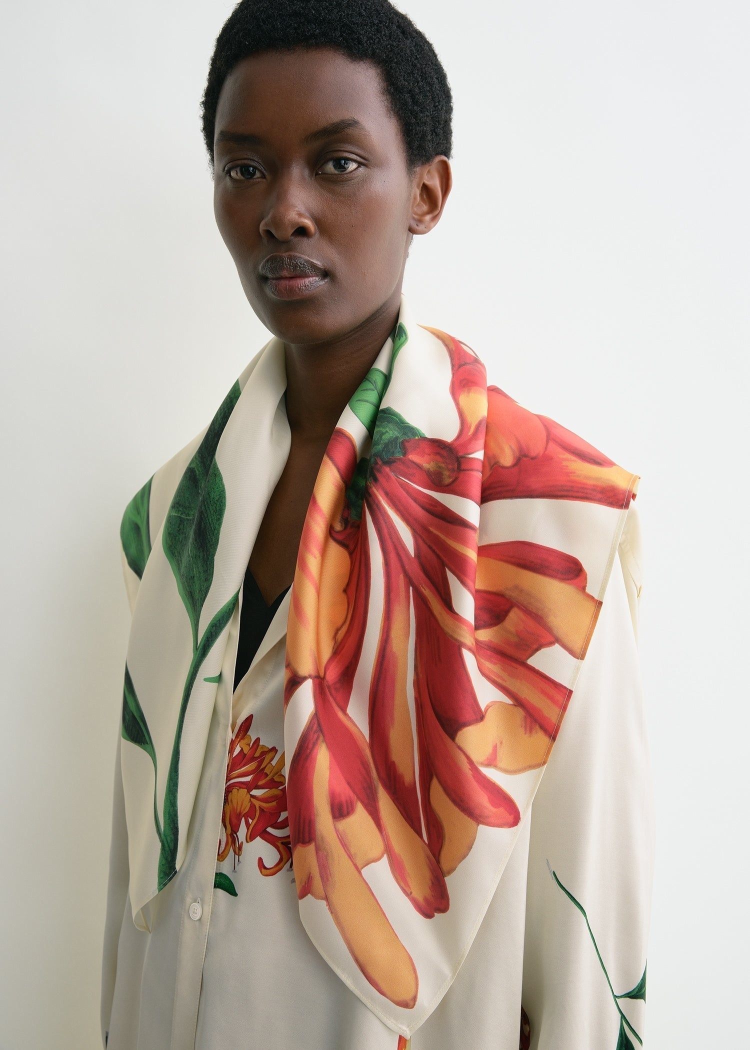 Honeysuckle silk scarf ecru/orange - 2