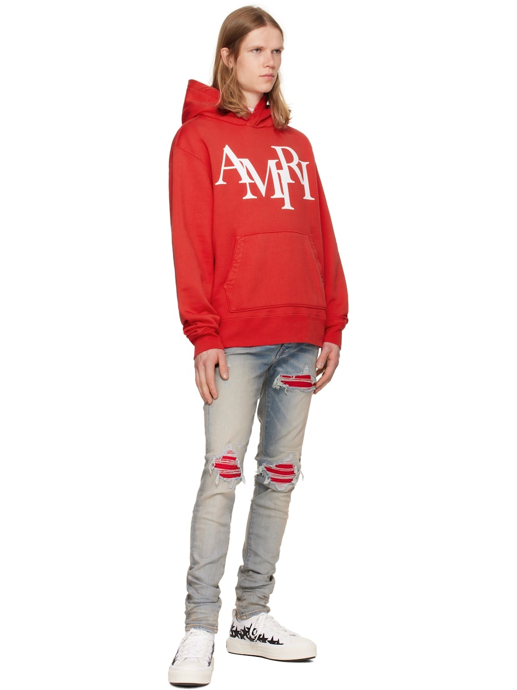 Red 'AMIRI' Staggered Hoodie - 4