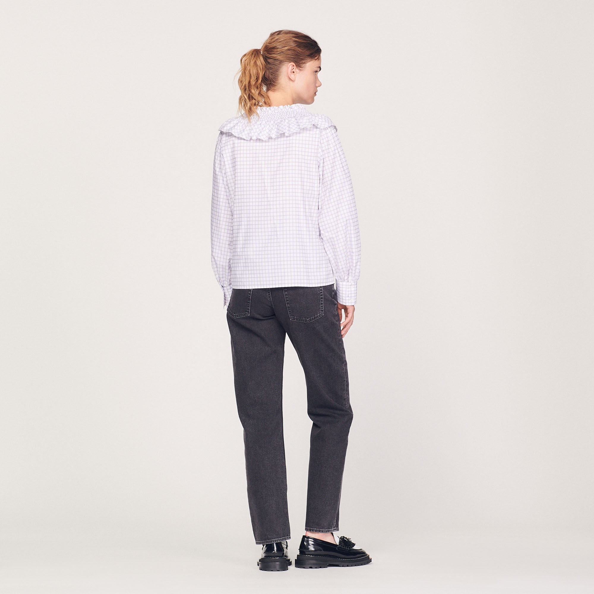 Checked shirt with ruffled collar - 6