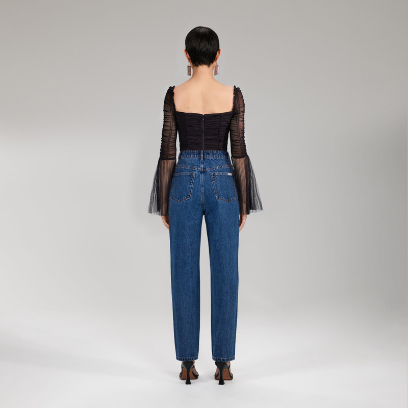 self-portrait Stretch Crepe Flared Sleeve Top outlook