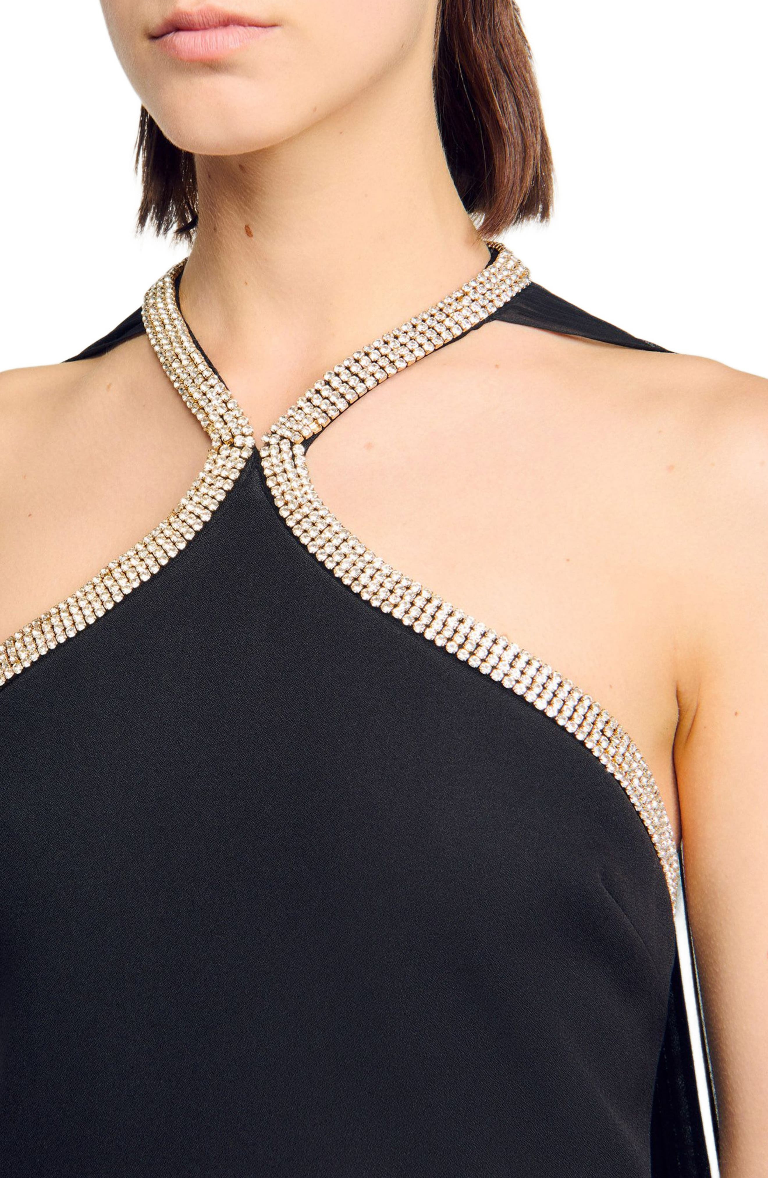 SANDRO Short cape dress with rhinestones in Black at Nordstrom - 4