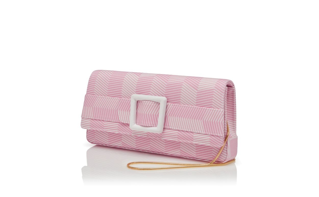 Pink and White Grosgrain Buckle Clutch - 3