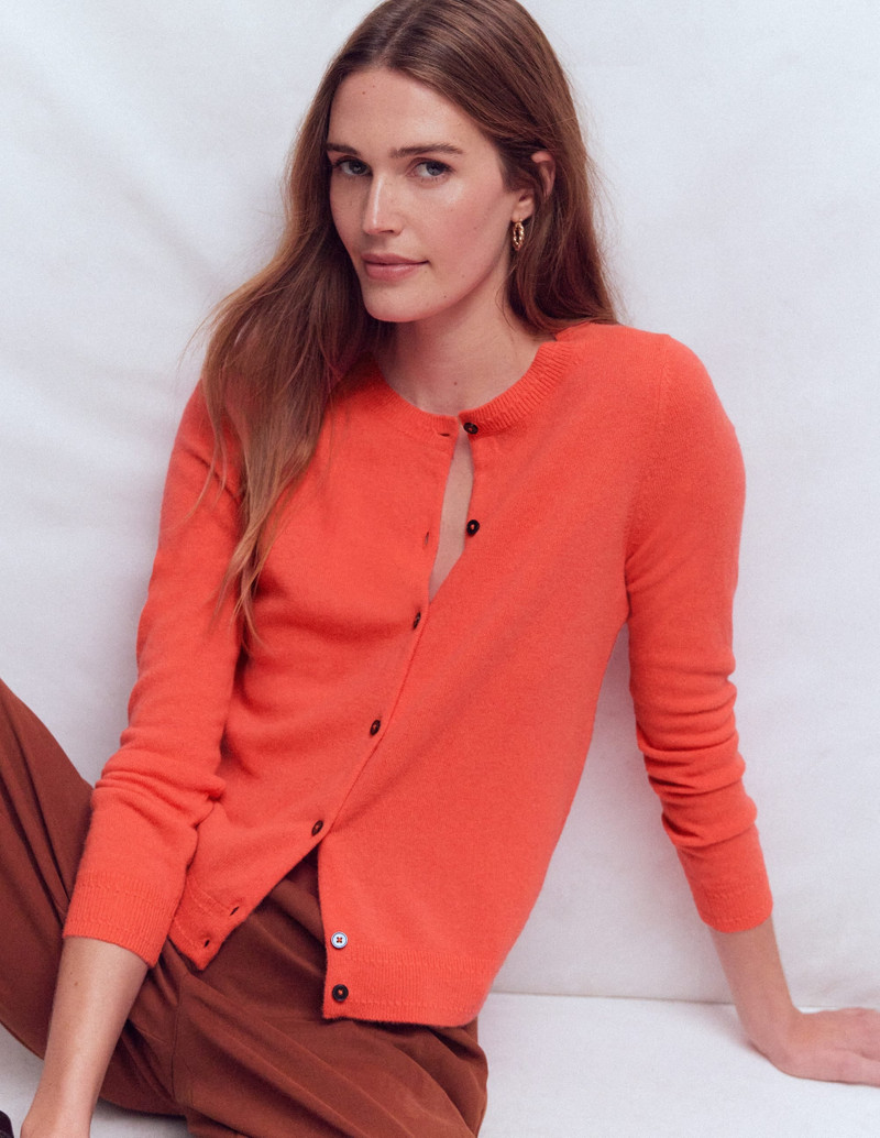 Eva Cashmere Crew Cardigan-Fiery Orange Melange - 1